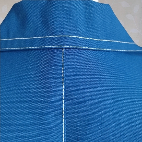 Vintage 70s Koratron Contrast Stitch Blazer Chore Jacket Koret Cerulean Blue Sm - Picture 11 of 16